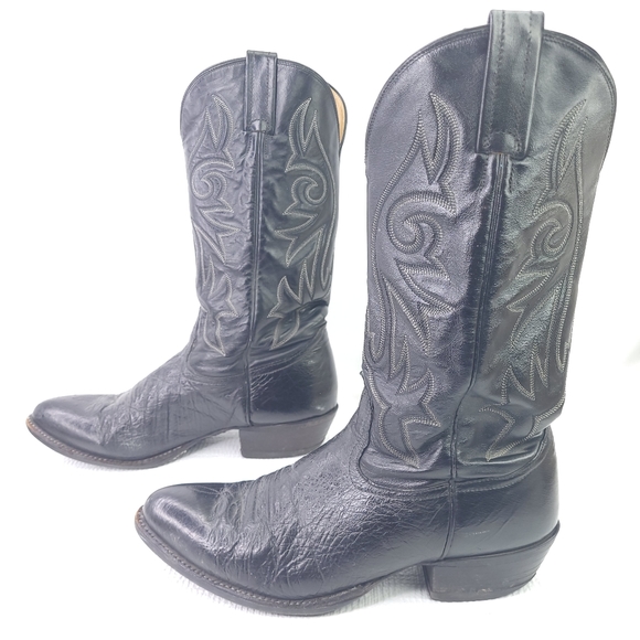 Nocona Boots Black Leather Western Pointed Toe Pull On Cowboy Shoes Size 9 D main image 4